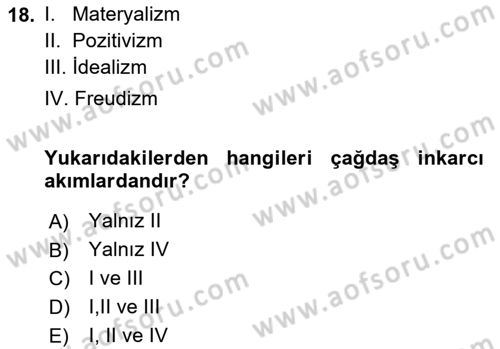İslam İnanç Esasları Dersi 2022 - 2023 Yılı Yaz Okulu Sınav Soruları 18. Soru
