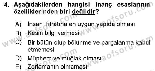 İslam İnanç Esasları Dersi 2022 - 2023 Yılı Yaz Okulu Sınav Soruları 4. Soru