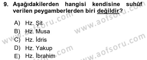 İslam İnanç Esasları Dersi 2022 - 2023 Yılı Yaz Okulu Sınav Soruları 9. Soru