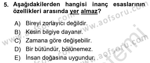 İslam İnanç Esasları Dersi 2023 - 2024 Yılı (Vize) Ara Sınav Soruları 5. Soru