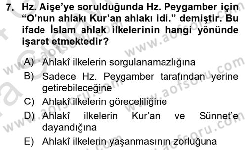 İslam İnanç Esasları Dersi 2023 - 2024 Yılı (Vize) Ara Sınav Soruları 7. Soru
