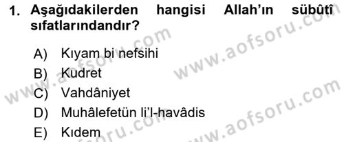 İslam İnanç Esasları Dersi 2023 - 2024 Yılı (Final) Dönem Sonu Sınav Soruları 1. Soru