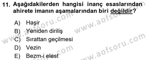 İslam İnanç Esasları Dersi 2023 - 2024 Yılı (Final) Dönem Sonu Sınav Soruları 11. Soru