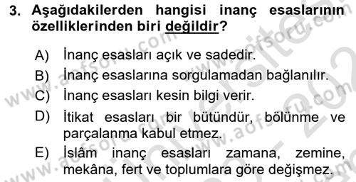 İslam İnanç Esasları Dersi 2023 - 2024 Yılı (Final) Dönem Sonu Sınav Soruları 3. Soru