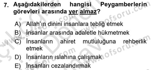 İslam İnanç Esasları Dersi 2023 - 2024 Yılı (Final) Dönem Sonu Sınav Soruları 7. Soru