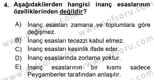 İslam İnanç Esasları Dersi 2023 - 2024 Yılı Yaz Okulu Sınav Soruları 4. Soru