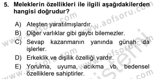 İslam İnanç Esasları Dersi 2023 - 2024 Yılı Yaz Okulu Sınav Soruları 5. Soru
