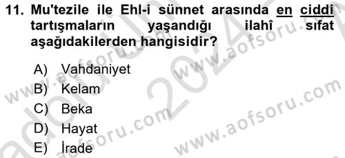 İslam İnanç Esasları Dersi 2024 - 2025 Yılı (Vize) Ara Sınav Soruları 11. Soru