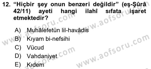 İslam İnanç Esasları Dersi 2024 - 2025 Yılı (Vize) Ara Sınav Soruları 12. Soru