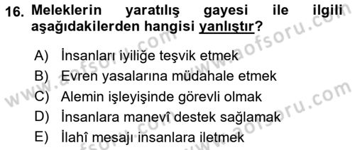 İslam İnanç Esasları Dersi 2024 - 2025 Yılı (Vize) Ara Sınav Soruları 16. Soru