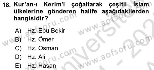 İslam İnanç Esasları Dersi 2024 - 2025 Yılı (Vize) Ara Sınav Soruları 18. Soru