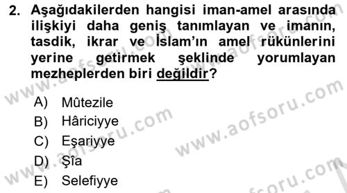 İslam İnanç Esasları Dersi 2024 - 2025 Yılı (Vize) Ara Sınav Soruları 2. Soru