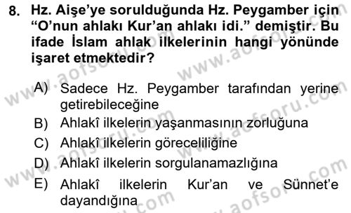İslam İnanç Esasları Dersi 2024 - 2025 Yılı (Vize) Ara Sınav Soruları 8. Soru