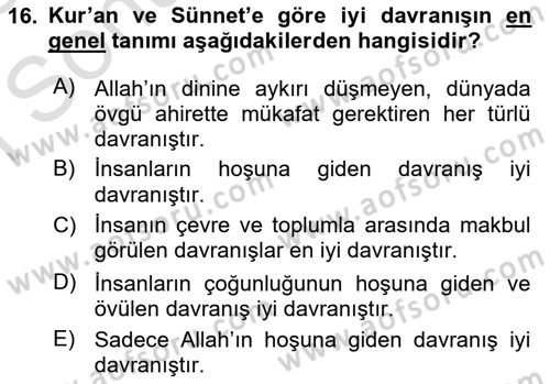 İslam İnanç Esasları Dersi 2024 - 2025 Yılı (Final) Dönem Sonu Sınav Soruları 16. Soru