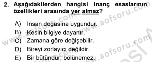 İslam İnanç Esasları Dersi 2024 - 2025 Yılı (Final) Dönem Sonu Sınav Soruları 2. Soru