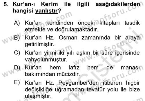 İslam İnanç Esasları Dersi 2024 - 2025 Yılı (Final) Dönem Sonu Sınav Soruları 5. Soru