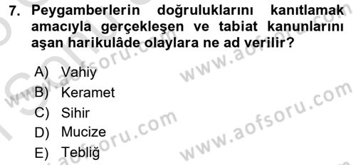 İslam İnanç Esasları Dersi 2024 - 2025 Yılı (Final) Dönem Sonu Sınav Soruları 7. Soru