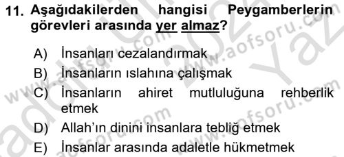 İslam İnanç Esasları Dersi 2024 - 2025 Yılı Yaz Okulu Sınav Soruları 11. Soru