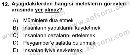 İslam İnanç Esasları Dersi 2024 - 2025 Yılı Yaz Okulu Sınav Soruları 12. Soru
