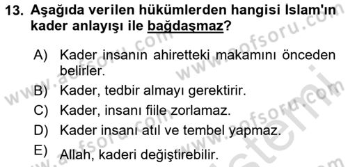 İslam İnanç Esasları Dersi 2024 - 2025 Yılı Yaz Okulu Sınav Soruları 13. Soru