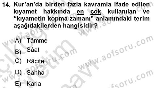İslam İnanç Esasları Dersi 2024 - 2025 Yılı Yaz Okulu Sınav Soruları 14. Soru