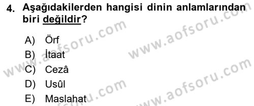 İslam İnanç Esasları Dersi 2024 - 2025 Yılı Yaz Okulu Sınav Soruları 4. Soru