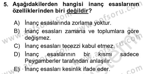 İslam İnanç Esasları Dersi 2024 - 2025 Yılı Yaz Okulu Sınav Soruları 5. Soru