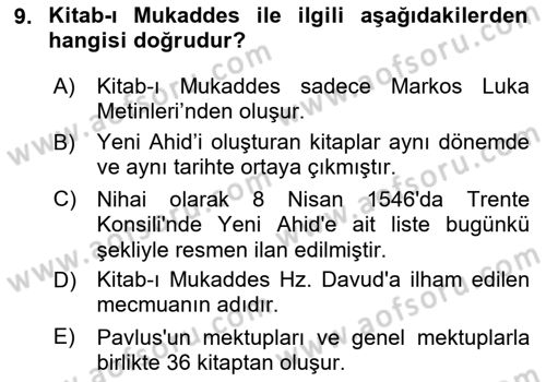 İslam İnanç Esasları Dersi 2024 - 2025 Yılı Yaz Okulu Sınav Soruları 9. Soru