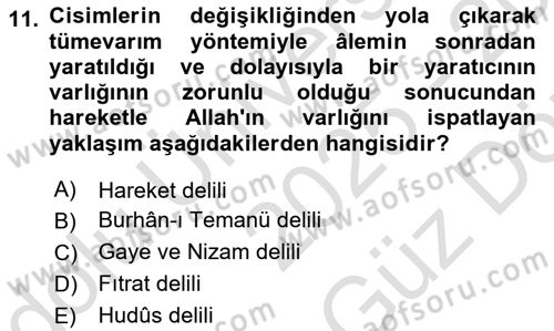İslam İnanç Esasları Dersi 2025 - 2026 Yılı (Vize) Ara Sınav Soruları 11. Soru