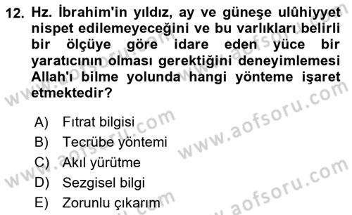 İslam İnanç Esasları Dersi 2025 - 2026 Yılı (Vize) Ara Sınav Soruları 12. Soru