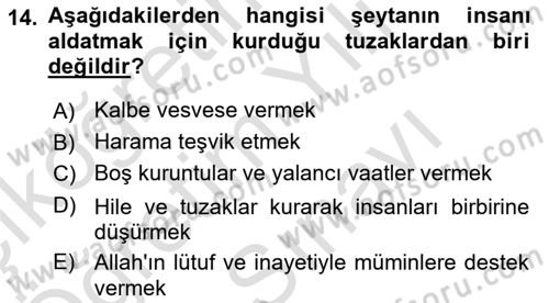 İslam İnanç Esasları Dersi 2025 - 2026 Yılı (Vize) Ara Sınav Soruları 14. Soru