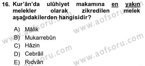 İslam İnanç Esasları Dersi 2025 - 2026 Yılı (Vize) Ara Sınav Soruları 16. Soru