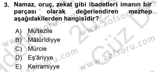 İslam İnanç Esasları Dersi 2025 - 2026 Yılı (Vize) Ara Sınav Soruları 3. Soru