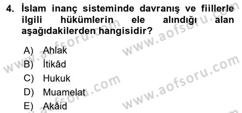 İslam İnanç Esasları Dersi 2025 - 2026 Yılı (Vize) Ara Sınav Soruları 4. Soru