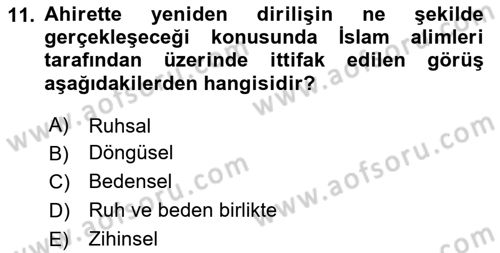 İslam İnanç Esasları Dersi 2025 - 2026 Yılı (Final) Dönem Sonu Sınav Soruları 11. Soru
