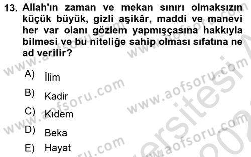 İslam İnanç Esasları Dersi 2025 - 2026 Yılı (Final) Dönem Sonu Sınav Soruları 13. Soru