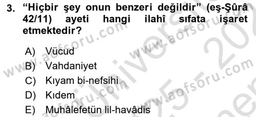 İslam İnanç Esasları Dersi 2025 - 2026 Yılı (Final) Dönem Sonu Sınav Soruları 3. Soru