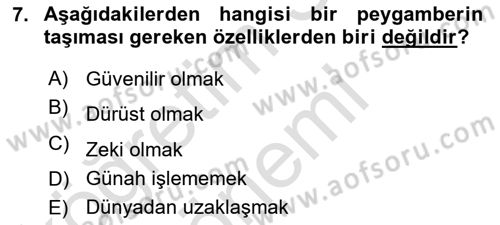 İslam İnanç Esasları Dersi 2025 - 2026 Yılı (Final) Dönem Sonu Sınav Soruları 7. Soru
