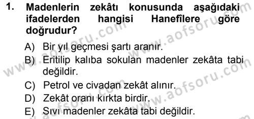 İslam İbadet Esasları Dersi Ara Sınavı Deneme Sınav Soruları 1. Soru