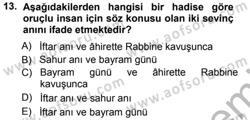 İslam İbadet Esasları Dersi Ara Sınavı Deneme Sınav Soruları 13. Soru