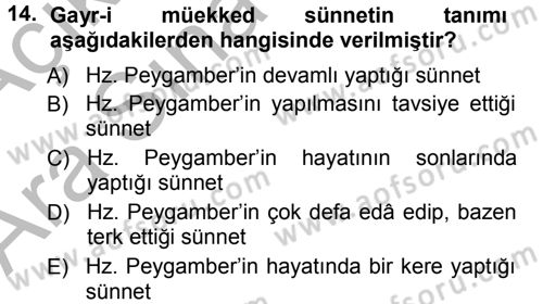 İslam İbadet Esasları Dersi Ara Sınavı Deneme Sınav Soruları 14. Soru