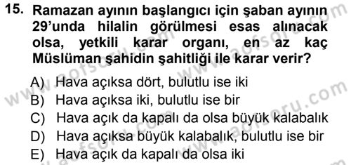 İslam İbadet Esasları Dersi Ara Sınavı Deneme Sınav Soruları 15. Soru