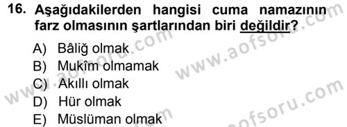 İslam İbadet Esasları Dersi Ara Sınavı Deneme Sınav Soruları 16. Soru