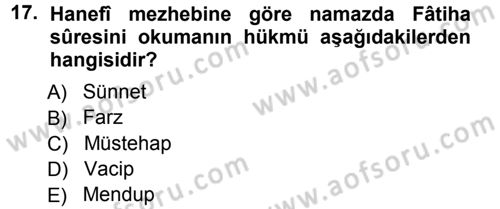 İslam İbadet Esasları Dersi 2012 - 2013 Yılı (Vize) Ara Sınav Soruları 17. Soru
