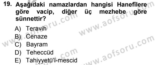 İslam İbadet Esasları Dersi Ara Sınavı Deneme Sınav Soruları 19. Soru