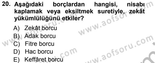 İslam İbadet Esasları Dersi Ara Sınavı Deneme Sınav Soruları 20. Soru