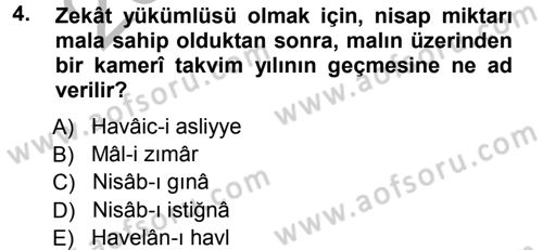 İslam İbadet Esasları Dersi Ara Sınavı Deneme Sınav Soruları 4. Soru
