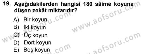 İslam İbadet Esasları Dersi 2012 - 2013 Yılı (Final) Dönem Sonu Sınav Soruları 19. Soru