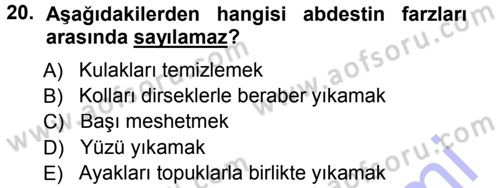 İslam İbadet Esasları Dersi 2012 - 2013 Yılı (Final) Dönem Sonu Sınav Soruları 20. Soru