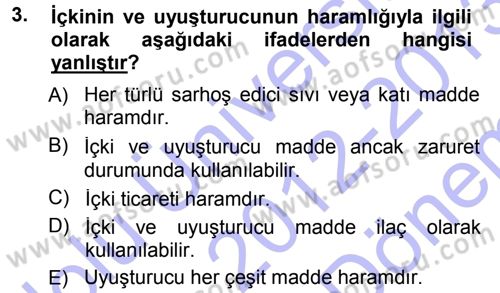 İslam İbadet Esasları Dersi 2012 - 2013 Yılı (Final) Dönem Sonu Sınav Soruları 3. Soru